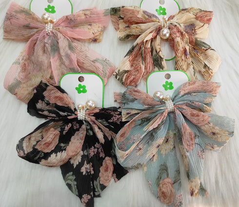 Fashion Bow Knot Floral Print Hairpin